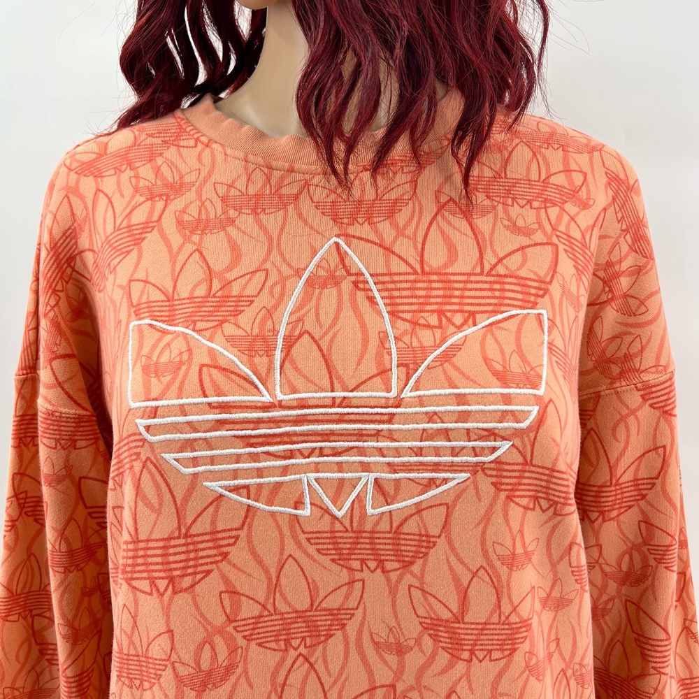 Adidas Womens Trefoil Flame Sweatshirt Dress XS Peach/Orange Loose Fit Logo - Picture 3 of 8
